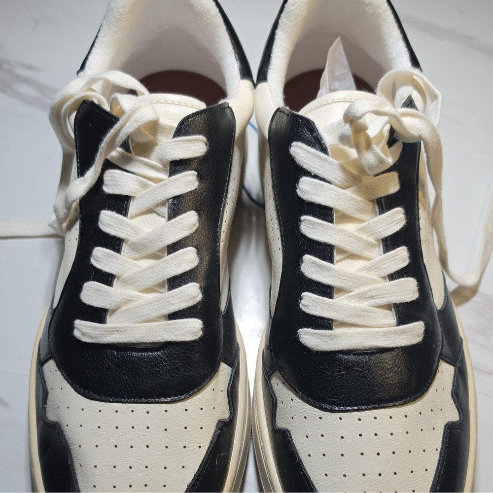 STRAUSS‎ + RAMM Men's Low Top Lace-Up Leather Athletic Sneaker Black/White